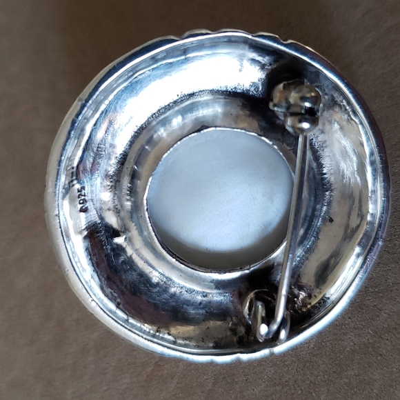 VTG Sterling Marcasite Brooch/ Earrings set w. faux pearl center - Picture 5 of 9